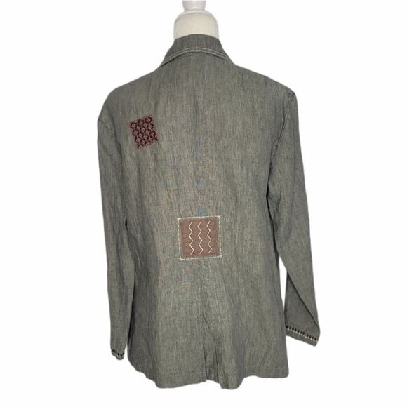 J. JILL shacket gray oversized linen patchwork shirt‎ jacket XS - Picture 3 of 9